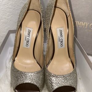 Jimmy Choo Gold Peep Toe Heels